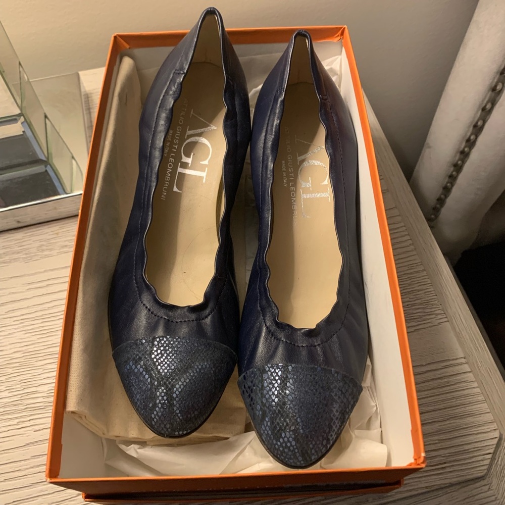 AGL Blue low wedge heel size 41